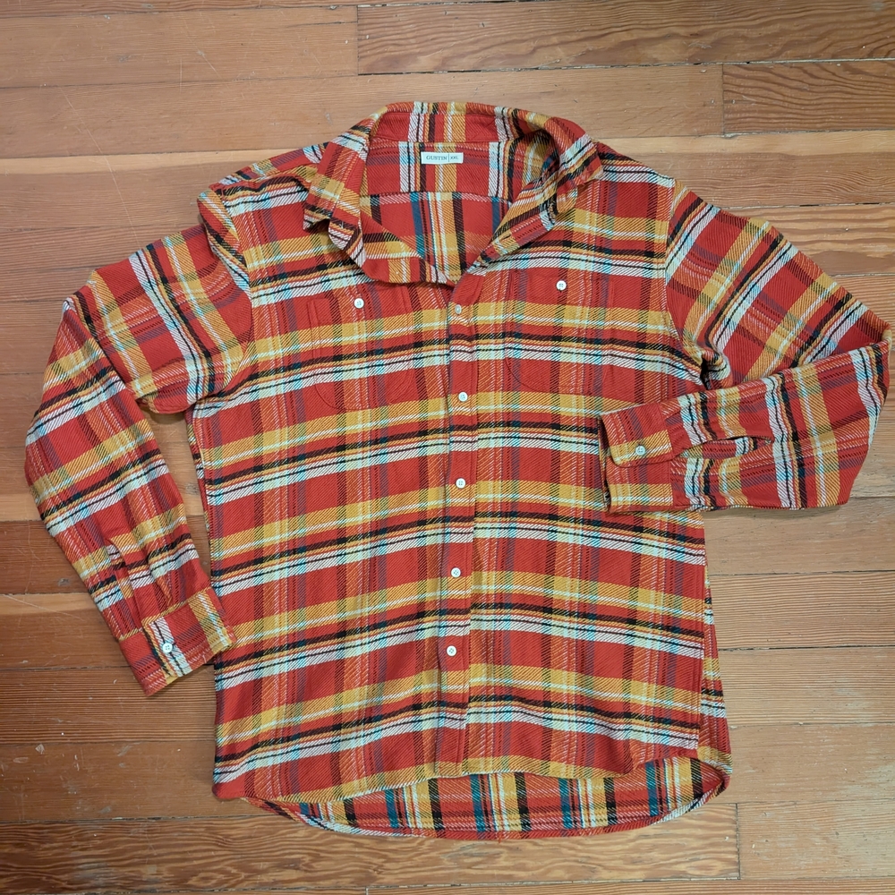 Gustin Retro Loose Weave Plaid Shirt – Red/Yellow – Men's Size XXL
